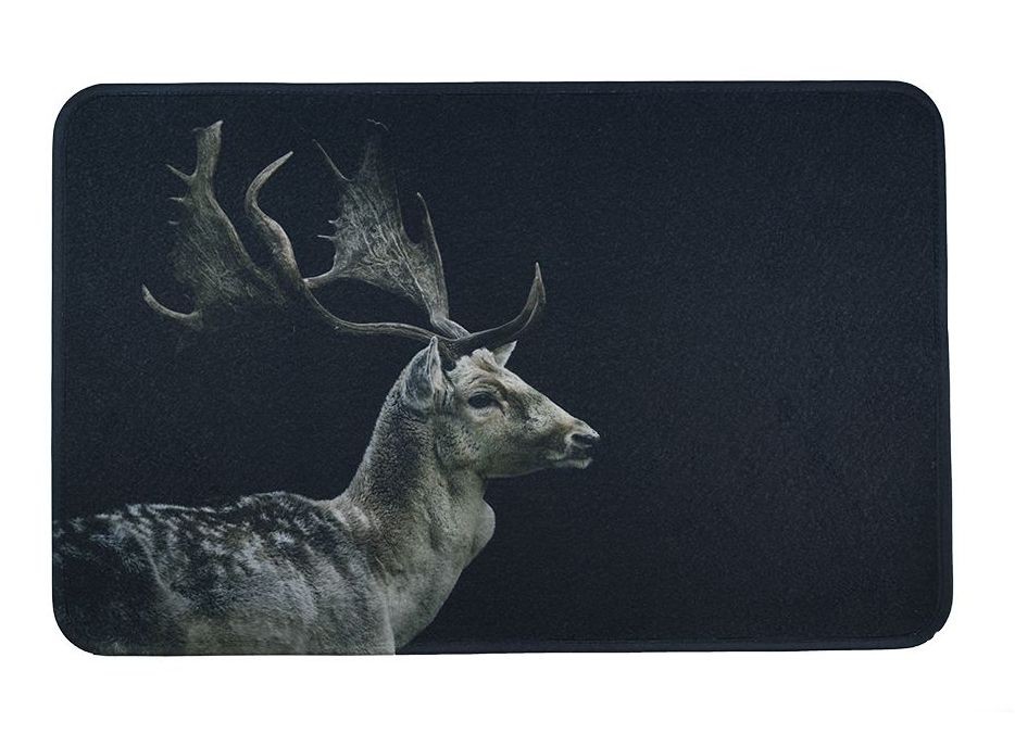 Levně Černá podlahová rohožka s daňkem Deer - 75*50*1cm RARMZDH