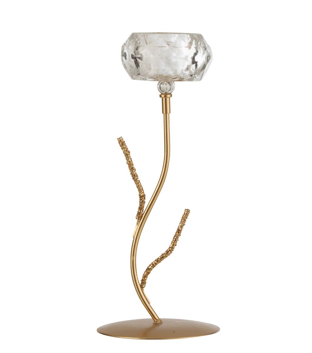 Zlatý kovový svícen na 1 svíčku se skleněným svícnem - 11*11*28cm