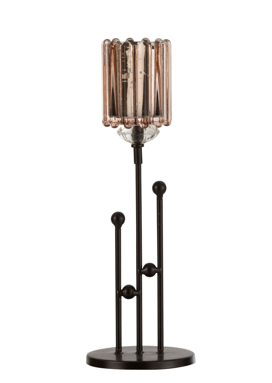 Černý kovový svícen na čajovou svíčku se skleněnou miskou - 10*10*30cm J-Line by Jolipa