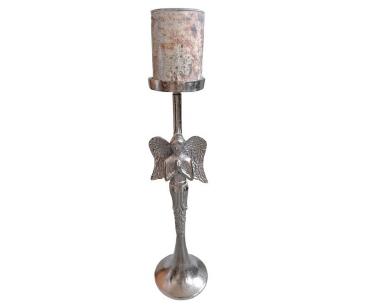 Kovový stříbrný anděl se svícnem Aniel - 12*12*50cm