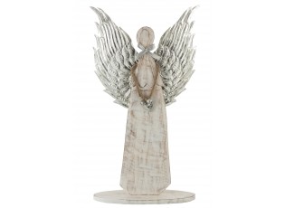 Dřevěný anděl  se stříbrnými křídly a patinou - 35*2,5*61cm