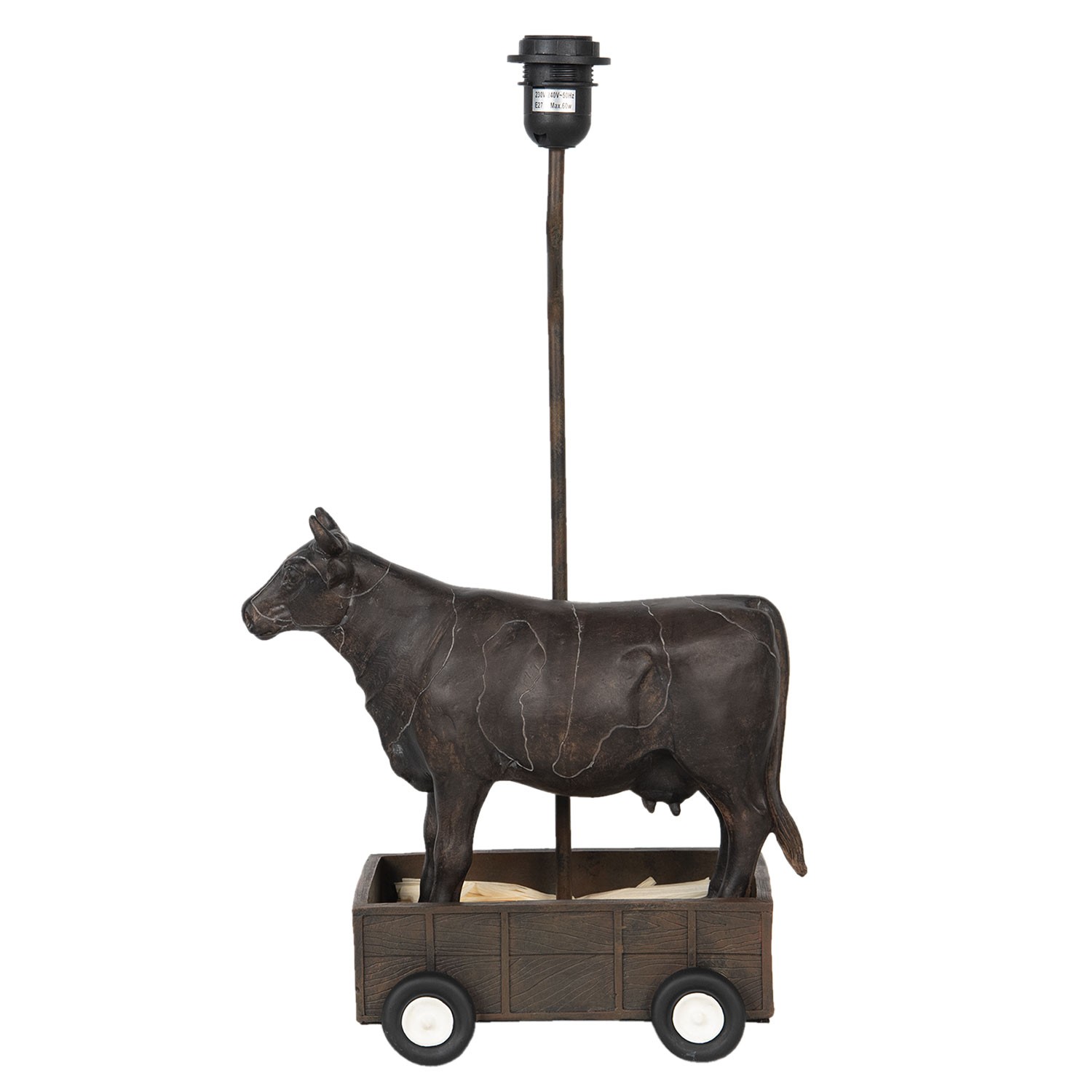 Černá základna k lampě kráva na vozíku - 30*17*56 cm 6LMP644