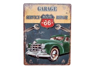 Nástěnná kovová cedule Garage Service Route 66 - 25*33 cm