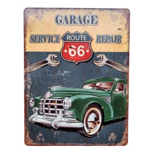 Nástěnná kovová cedule Garage Service Route 66 - 25*33 cm