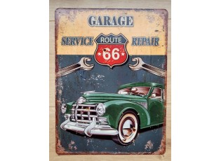 Nástěnná kovová cedule Garage Service Route 66 - 25*33 cm