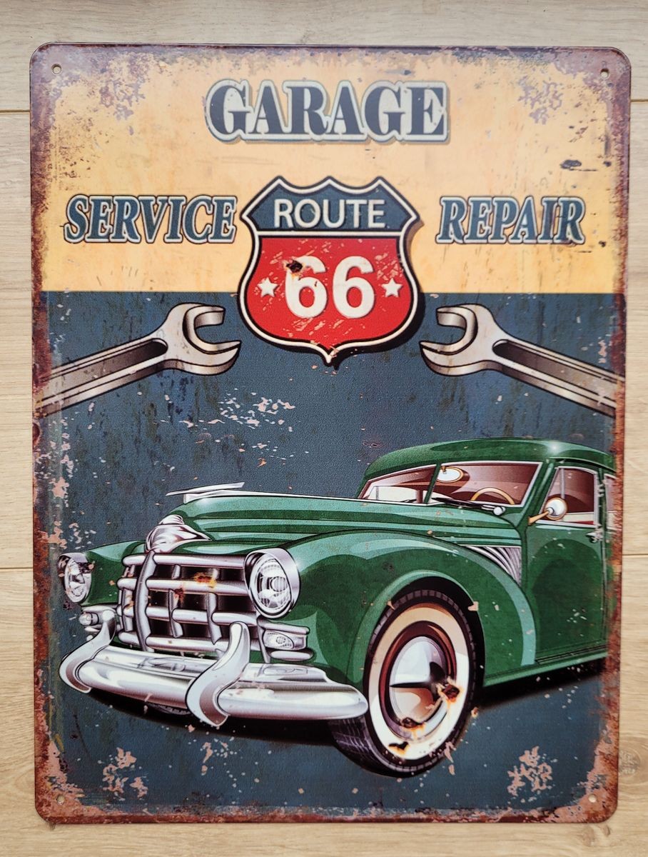 Nástěnná kovová cedule Garage Service Route 66 - 25*33 cm