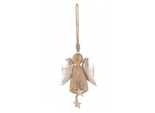 Závěsný dřevěný andílek s kovovými křídly - 11*3*12cm