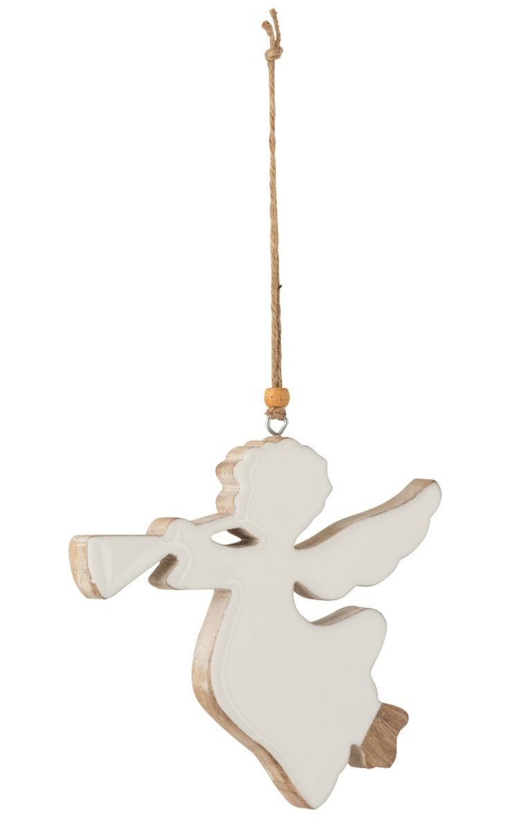 Závěsný dřevěný andílek s trumpetou - 15*1,5*32cm