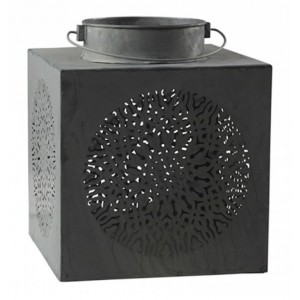 Šedá plechová vintage lucerna Delien - 25*25*38 cm