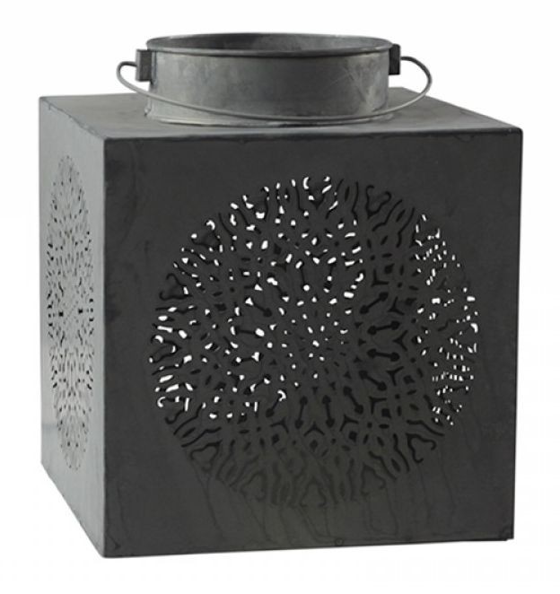 Šedá plechová vintage lucerna Delien - 25*25*38 cm