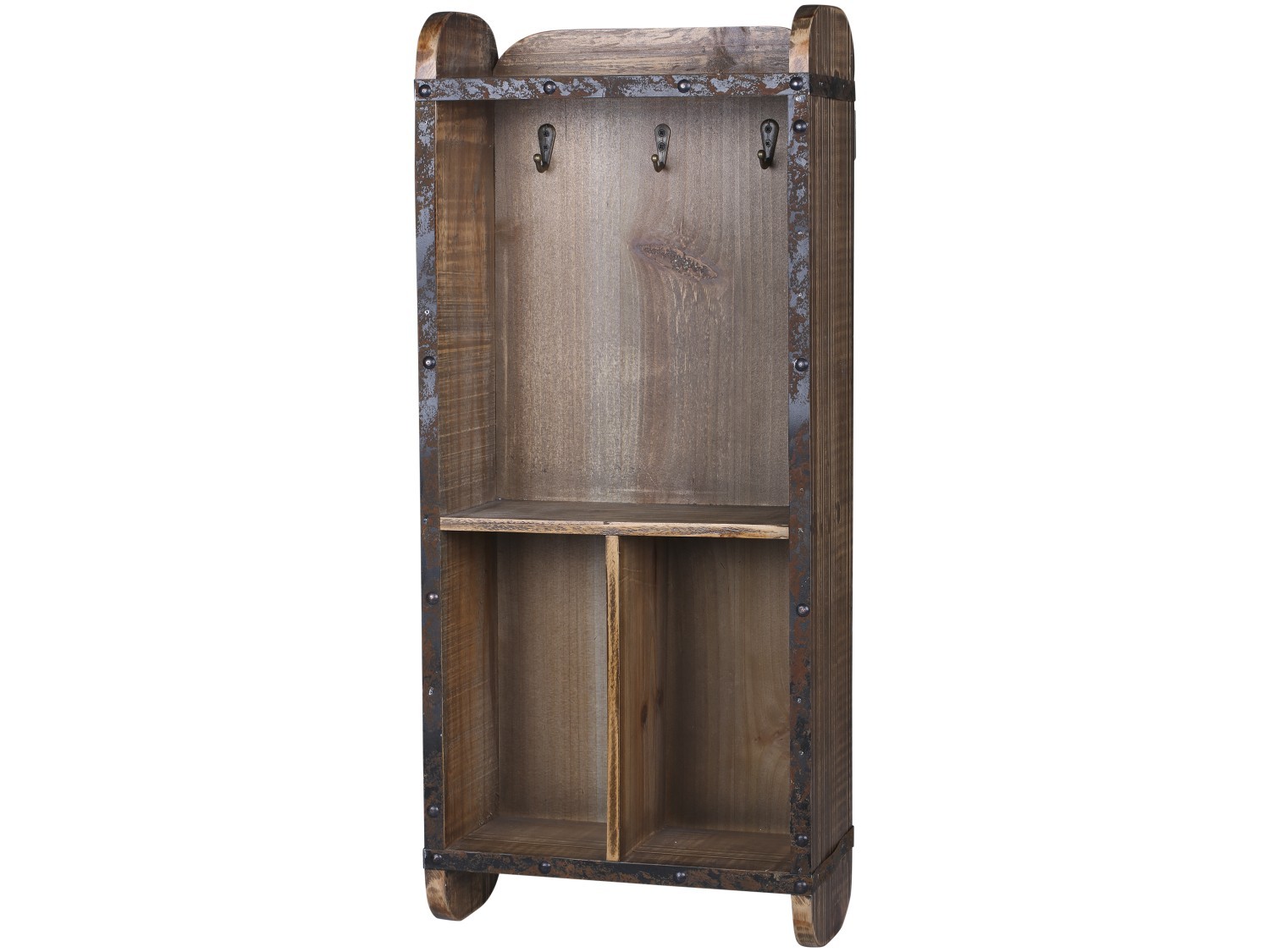 Hnědá dřevěná retro nástěnná skříňka na klíče - 26*12*60cm