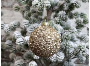Zlatá skleněná vánoční koule s dílky - Ø 8cm