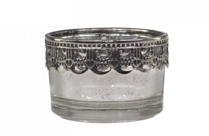 Malý skleněný svícen na čajovou svíčku Silve - Ø 5*3,5 cm Chic Antique