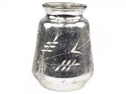 Stříbrná antik skleněná dekorační váza Silb -  Ø 11*15cm Chic Antique
