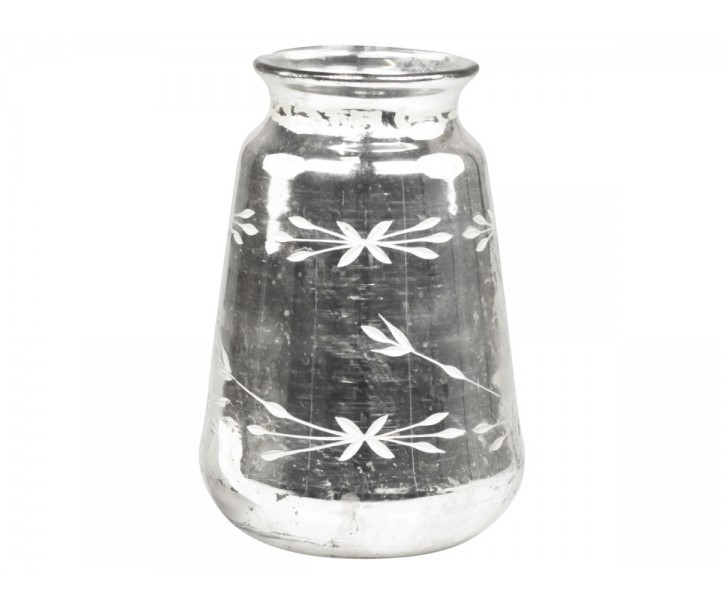 Stříbrná antik skleněná dekorační váza Silb - Ø 14*20cm