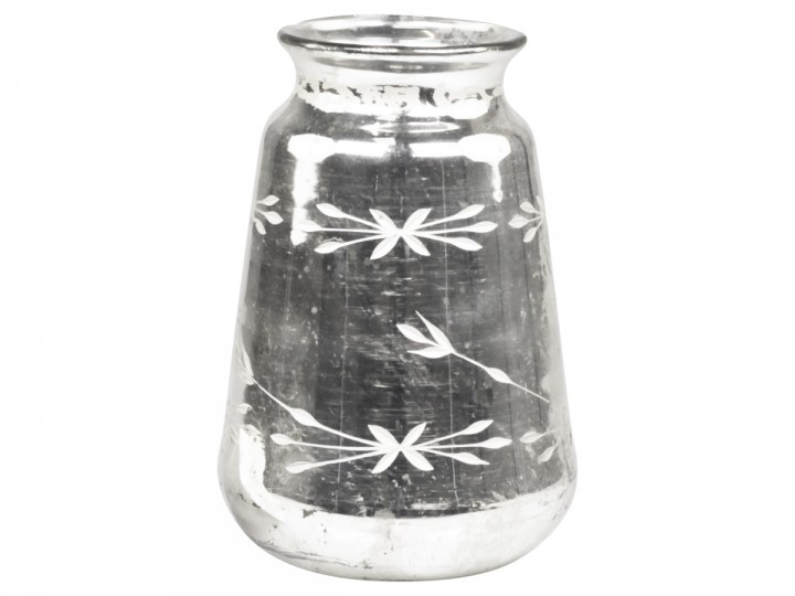 Stříbrná antik skleněná dekorační váza Silb -  Ø 14*20cm Chic Antique