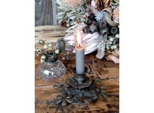 Mosazný antik kovový svícen s květy na úzkou svíčku - Ø 8,5*6,5cm