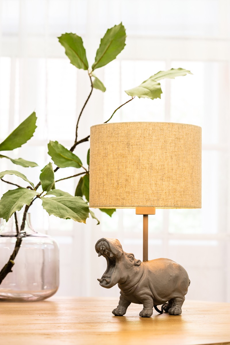 Šedá základna ke stolní lampě s hrošíkem Hippo - 27*11*28 cm / E27