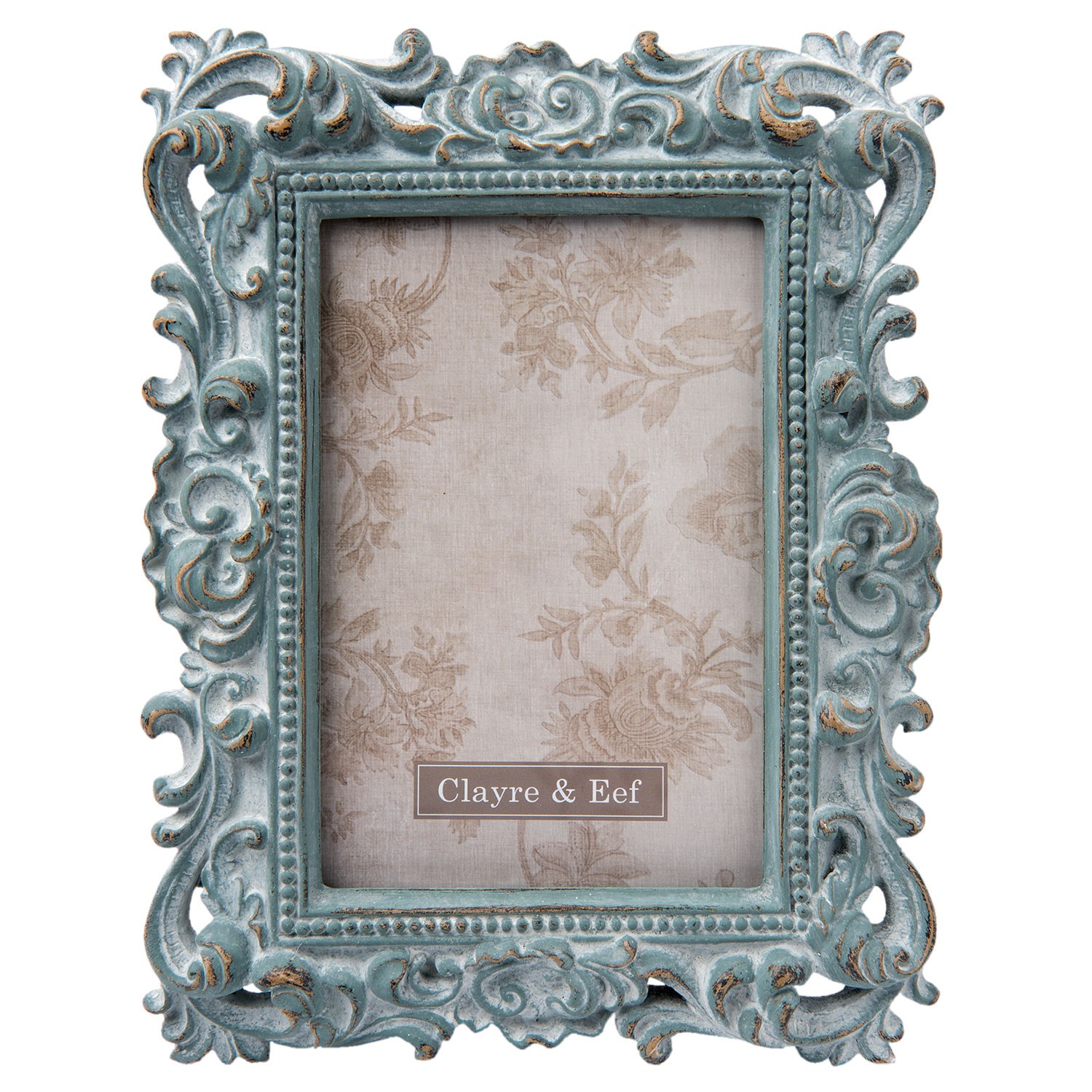 Modrý fotorámeček s ornamenty a patinou - 16*3*22 cm / 10*15 cm Clayre & Eef