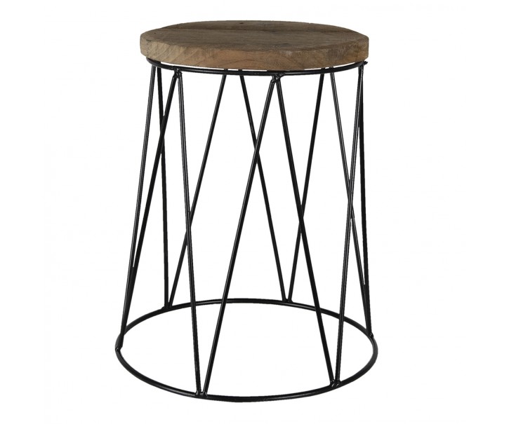 Dřevěno-kovový dekorační antik stolík na květinu - Ø 23*28 cm