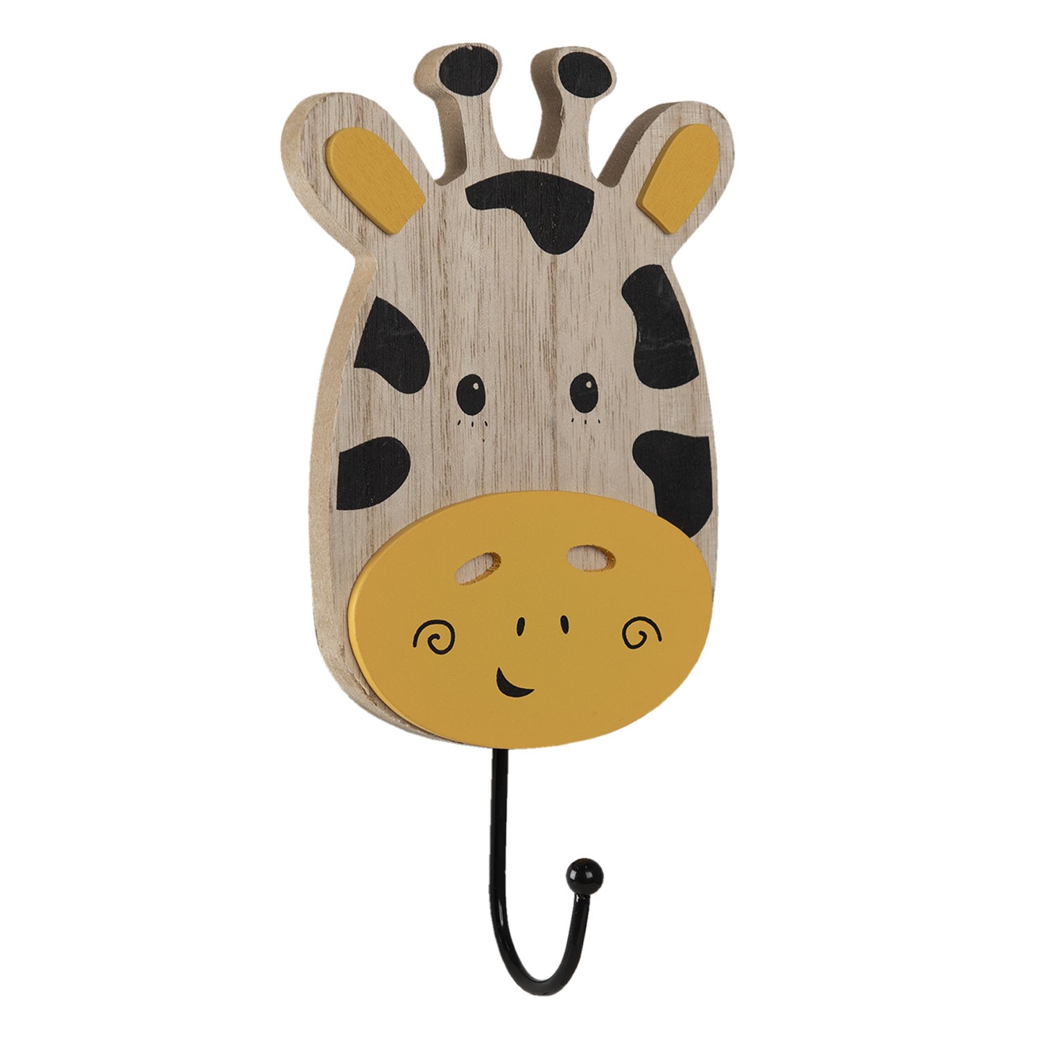 Nástěnný kovový háček s dřevěnou hlavou žirafy - 11*4*21 cm Clayre & Eef