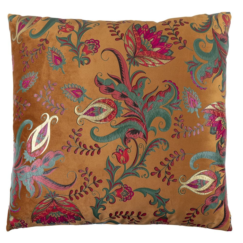 Oranžový čtvercový polštářek s květy Paisley - 45*45*15cm