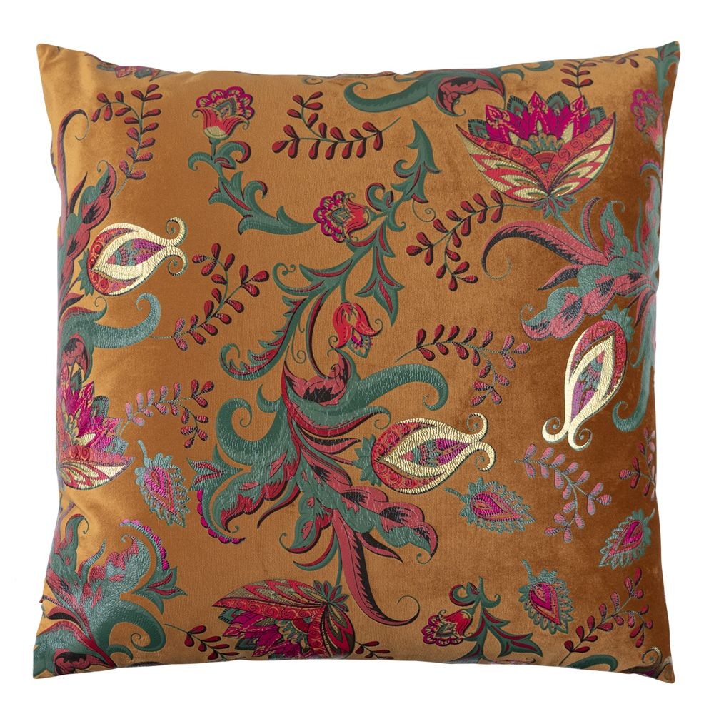 Oranžový čtvercový polštářek s květy Paisley - 45*45*15cm