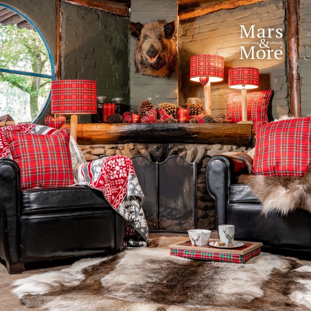 3 ks stínidla červeno zelená Tartan (25,30,35 cm) - 35*35*h25/ 30*30*h20/ 25*25*h15cm