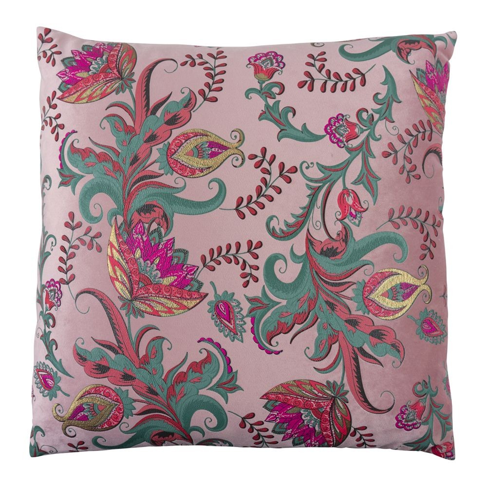 Růžový čtvercový polštářek s květy Paisley - 45*45*15cm