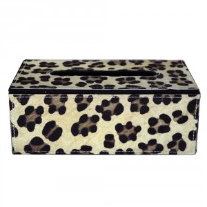 Kožený zásobník na papírové kapesníky Leopard - 25*14*9 cm