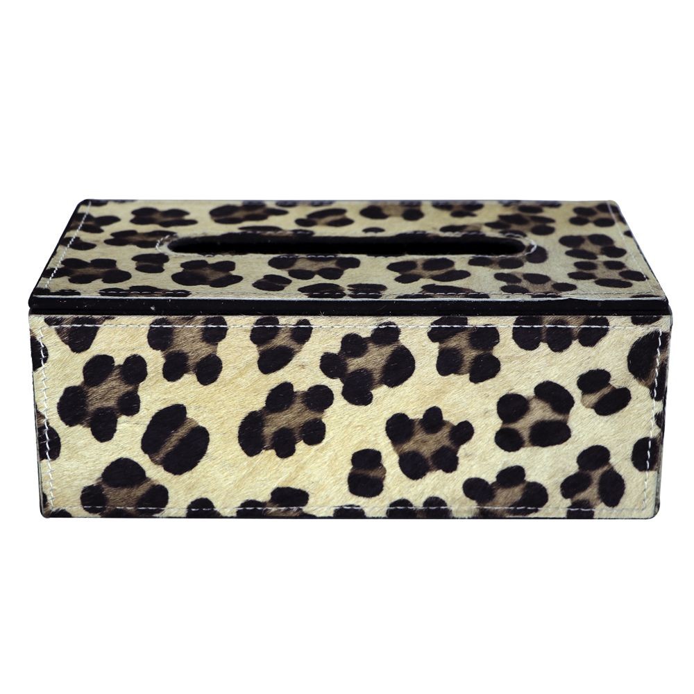 Kožený zásobník na papírové kapesníky Leopard - 25*14*9 cm
