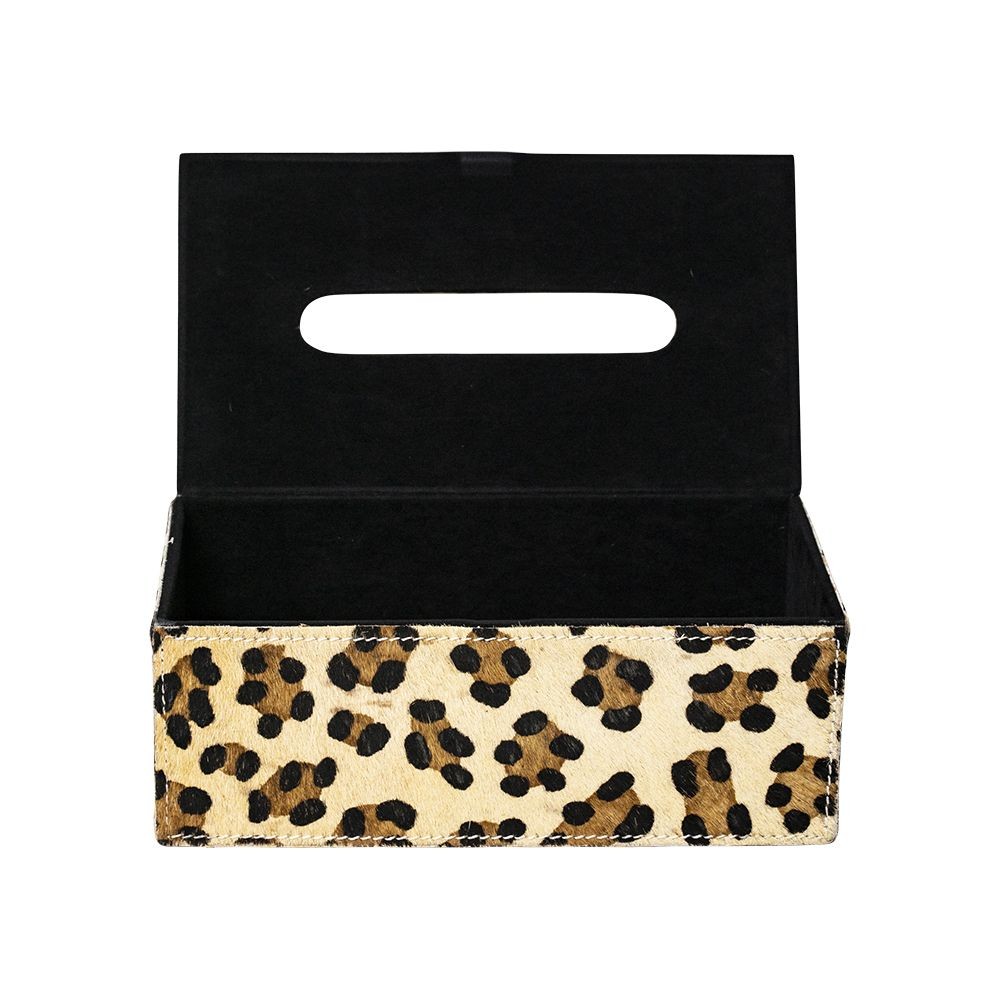 Kožený zásobník na papírové kapesníky Leopard - 25*14*9 cm
