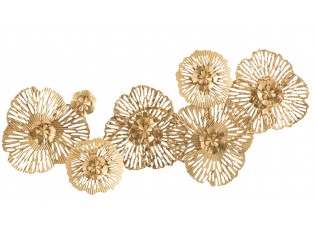 Zlatá nástěnná kovová dekorace květy Callien - 76*5*36 cm