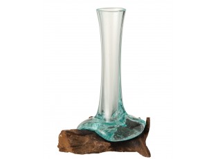 Skleněná úzká váza na kořenu dřeva Gamal S - 17*13*16 cm