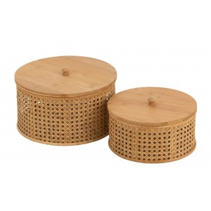 Set 2ks kulatých ratanových boxů s bambusovým výpletem Boom - Ø 31*19cm