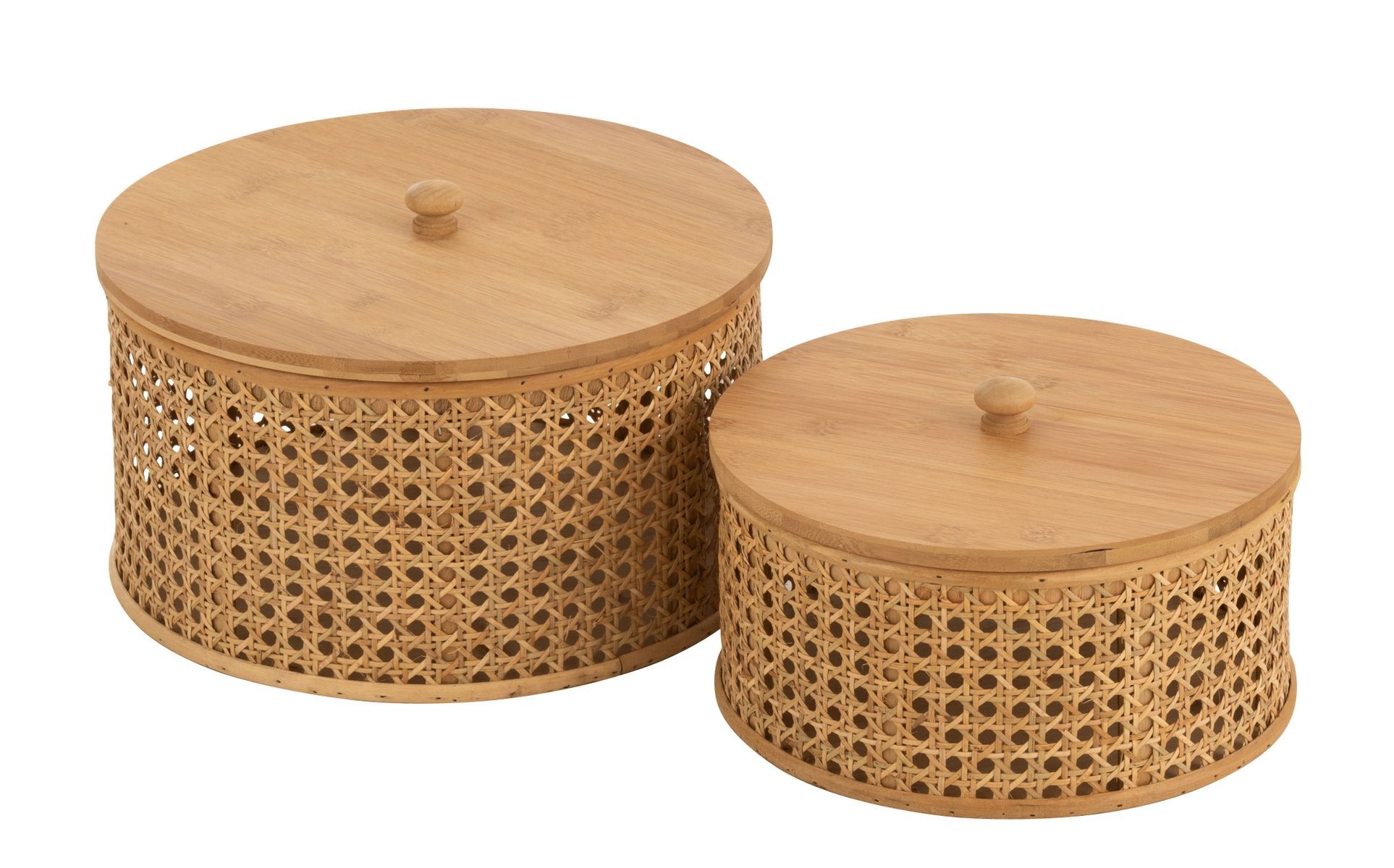 Set 2ks kulatých ratanových boxů s bambusovým výpletem Boom - Ø 31*19cm