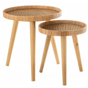 Set 2ks kulatých ratanových stolků s výpletem Boom - Ø 51*54cm