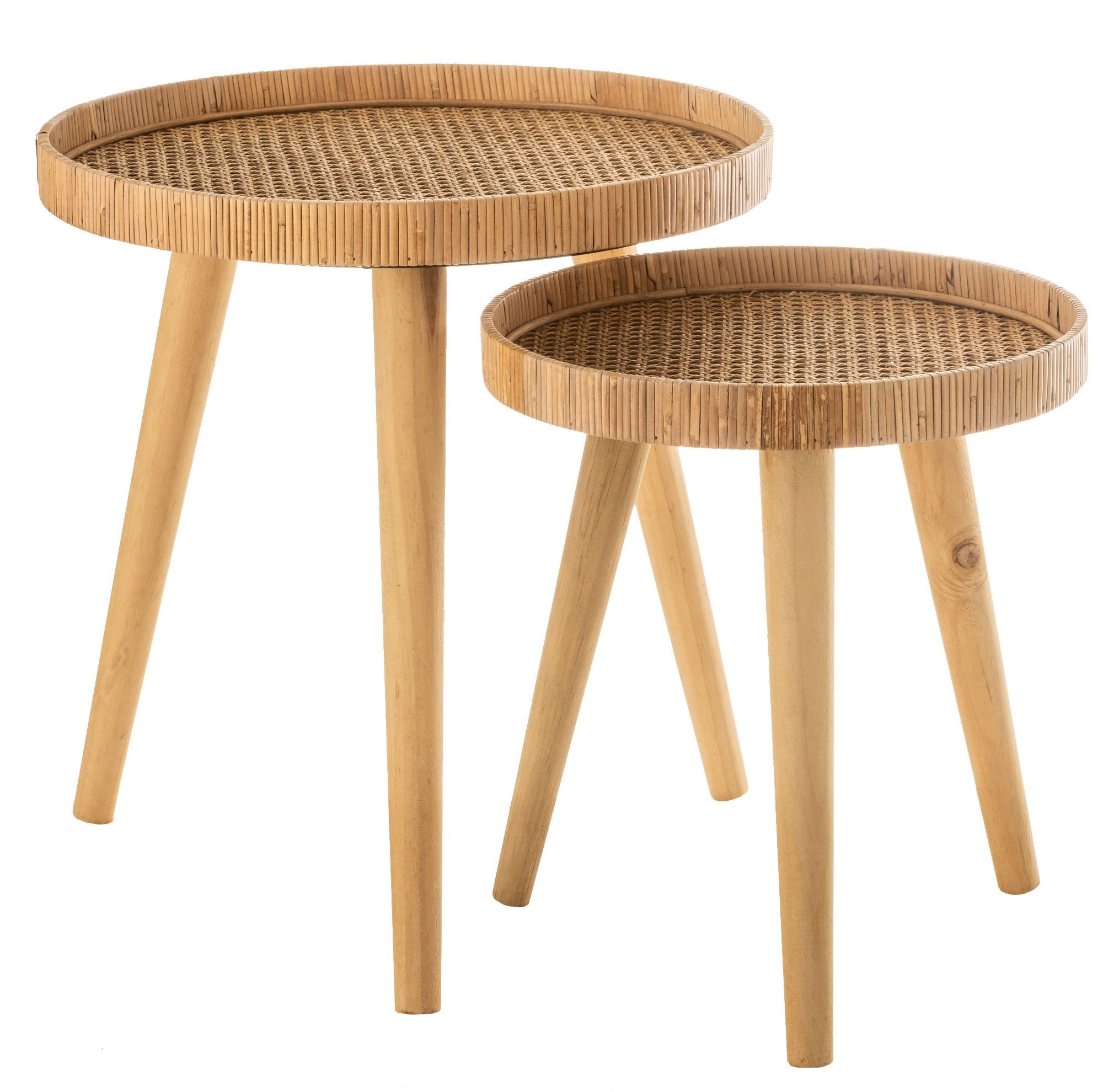 Set 2ks kulatých ratanových stolků s výpletem Boom - Ø 51*54cm