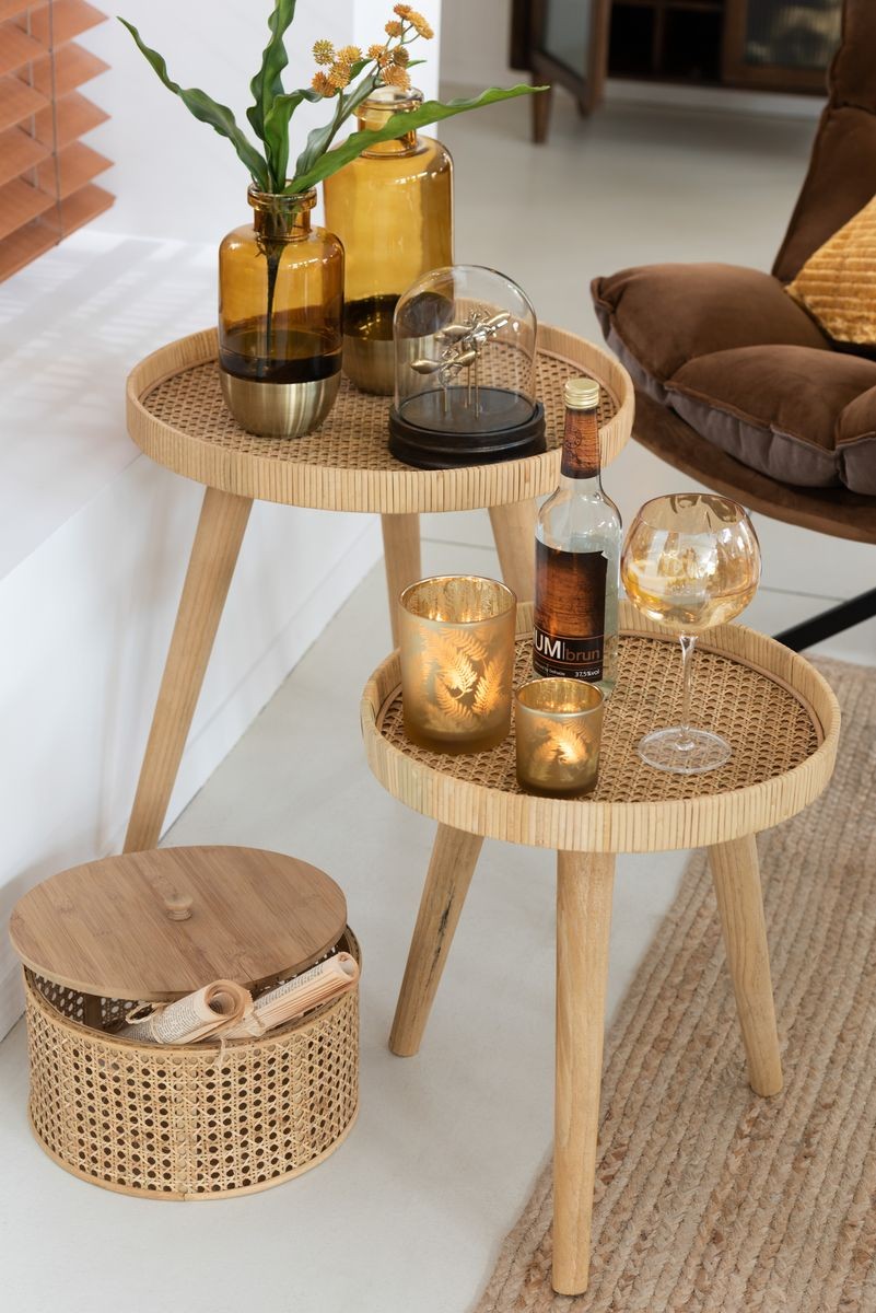 Set 2ks kulatých ratanových stolků s výpletem Boom - Ø 51*54cm
