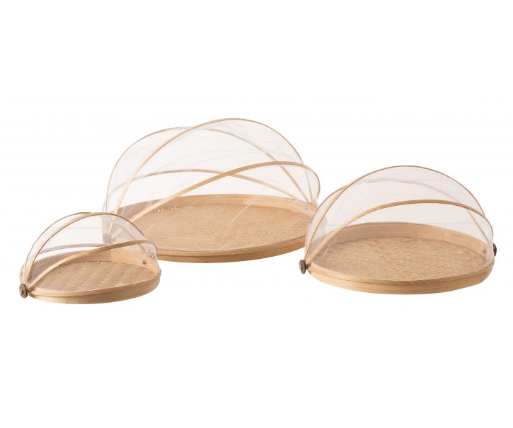 Set 3ks přírodních bambusových podnosů se sklápěcími poklopy - Ø45*12cm