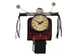 Červené kovové hodiny ve tvaru motorky - 19*12*25 cm