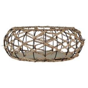 Kovový kulatý košík s výpletem a dřevěným dnem - Ø 39*15 cm