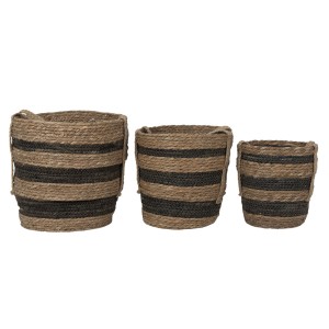 3ks přírodně černý košík z trávy - Ø 33*33 / Ø 28*30 / Ø 24*26 cm