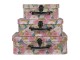 Set 3 ks úložných růžových kufříků s květy - 30*22*10/25*19*9/20*16*8 cm
