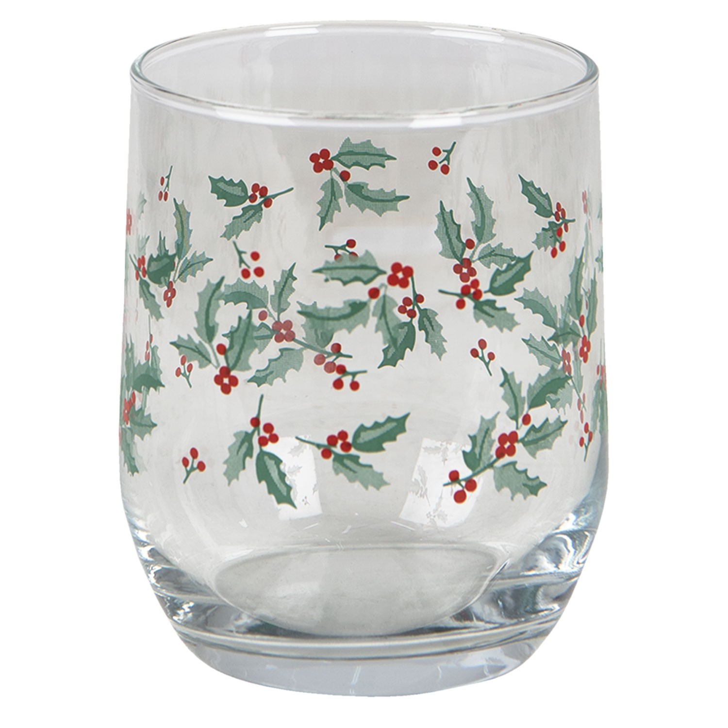 Levně Vánoční sklenička s cesmínou - Ø 8*9 cm / 300 ml 6GL3555