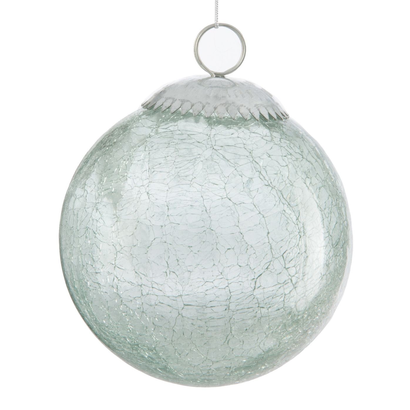 Vánoční zelenkavá skleněná vánoční koule s popraskáním - 10*10*10 cm J-Line by Jolipa