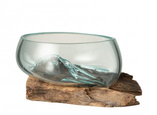Váza z recyklovaného skla na kořenu dřeva Gamal S - 22*21*10,5 cm
