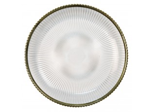 Skleněný dezertní žebrovaný talíř se zlatou linkou Pim - Ø20*2 cm