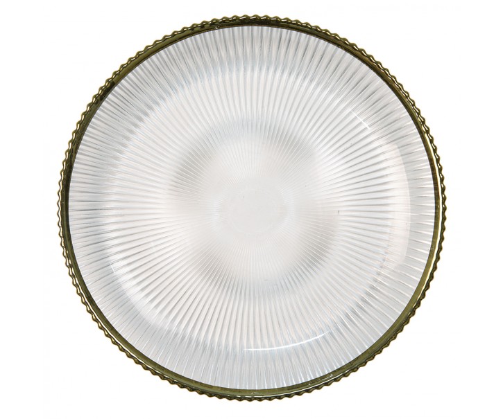 Skleněný dezertní žebrovaný talíř se zlatou linkou Pim - Ø20*2 cm