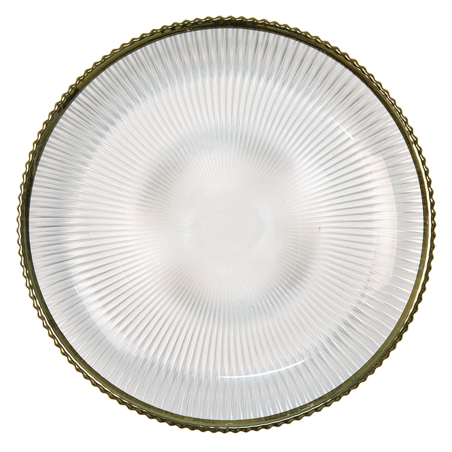 Skleněný dezertní žebrovaný talíř se zlatou linkou Pim - Ø20*2 cm Clayre & Eef